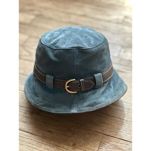 Coach Vintage Leather Suede Bucket Hat Small Blue Band Metal Brass Buckle Retro